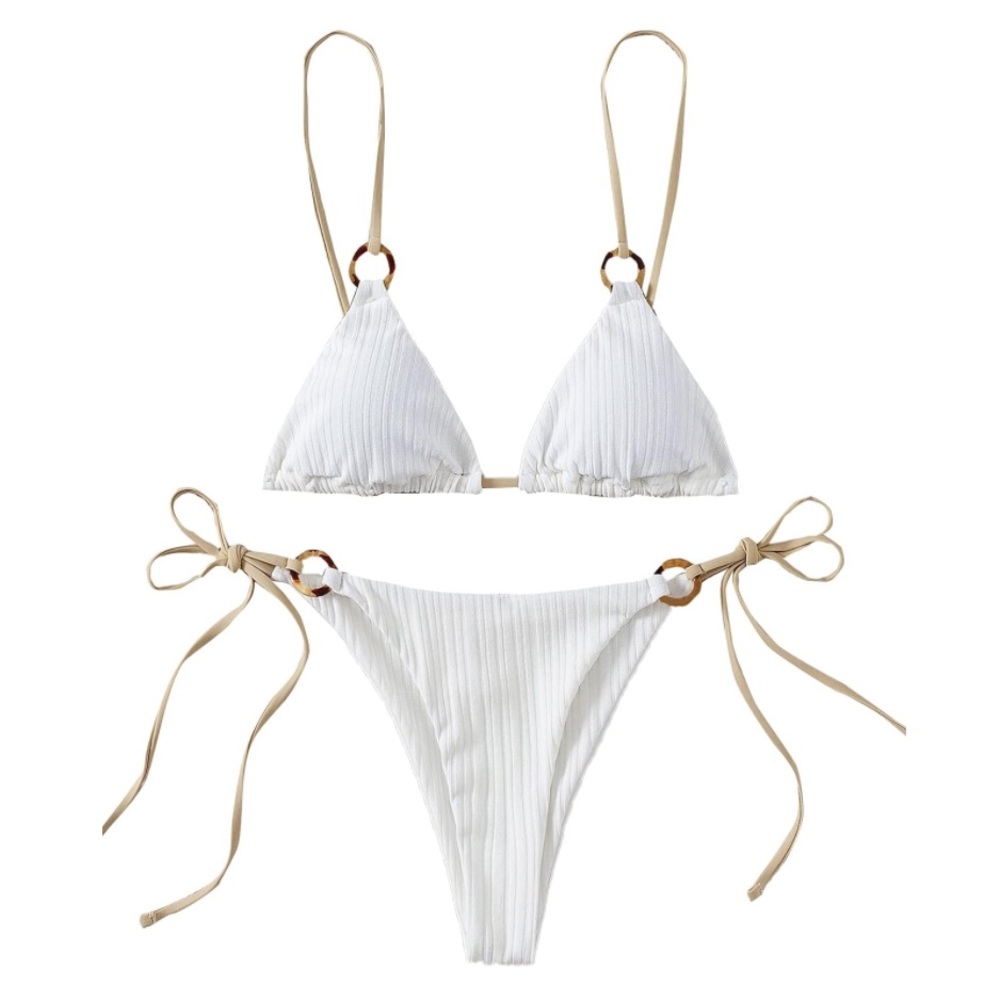 NWOT White Ribbed Bikini with Hoop Detail